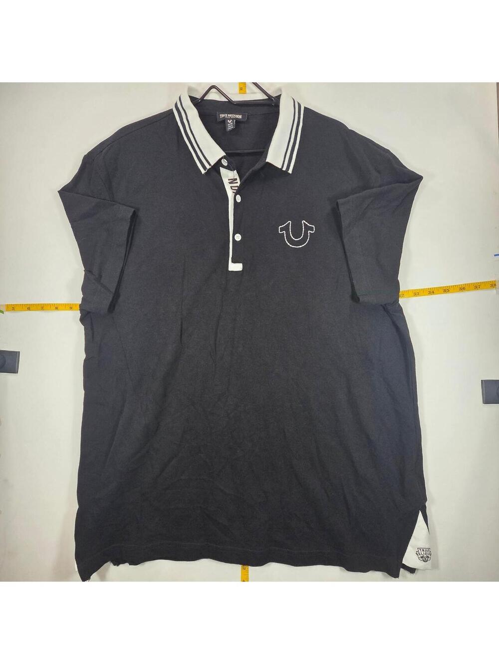 True Religion Men's Black and Grey Polo-shirt